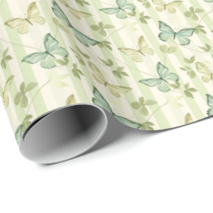 Butterfly and Stripes Green Birthday Gift Wrapping Wrapping Paper