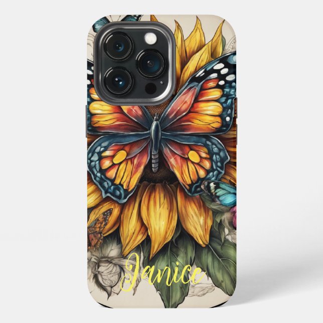 Butterfly and Sunflower Monogram iPhone Case (Back)