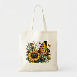 Butterfly and Sunflowers Tote Bag