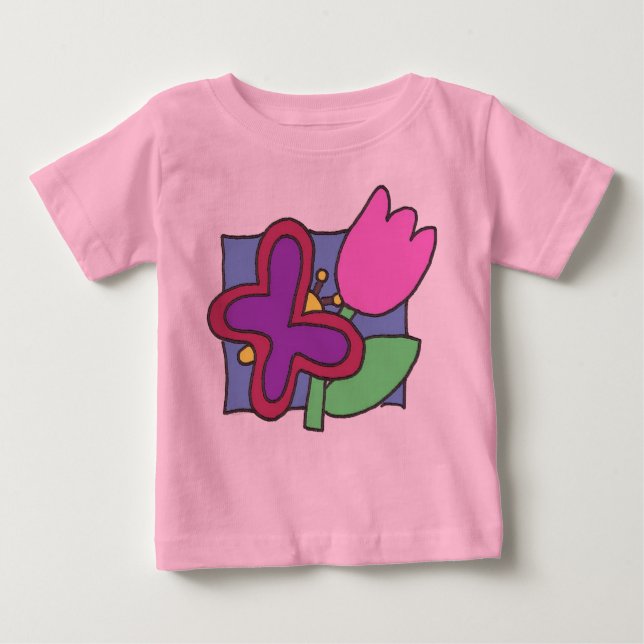 Butterfly and Tulip Colorful Childs Art  Baby T-Shirt (Front)