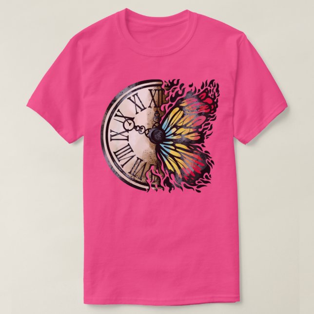 Butterfly and vintage clock T-Shirt (Design Front)