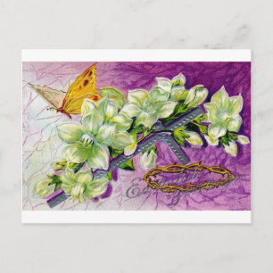 BUTTERFLY AND WHITE BLOSSOMS EASTER GREETINGS HOLIDAY POSTCARD