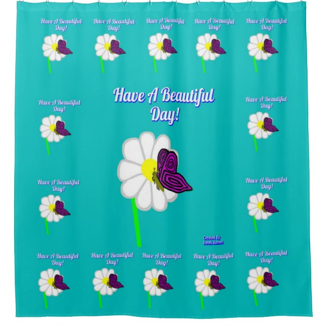 Butterfly And White Daisy Shower Curtain (Front)