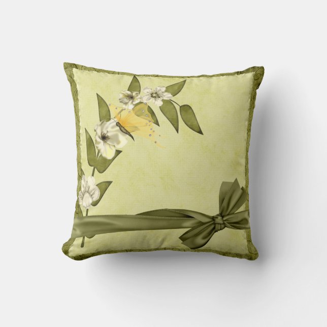 Butterfly and White Flowers Cushion (Front)