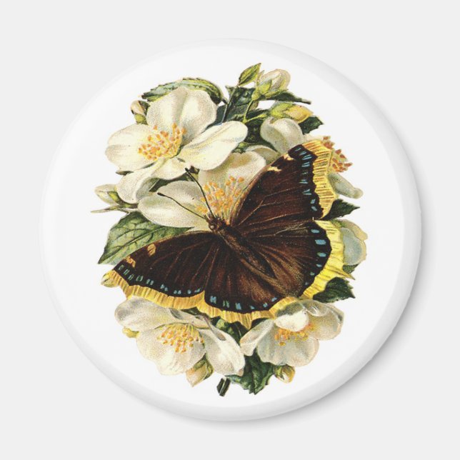 BUTTERFLY AND WHITE FLOWERS MAGNET (Front)