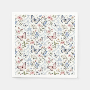 Butterfly and Wildflower Chinoiserie Design Napkin