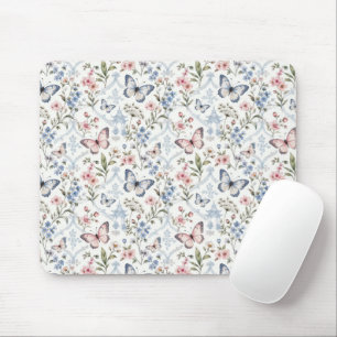 Butterfly and Wildflower Chinoiserie Style Mouse Pad