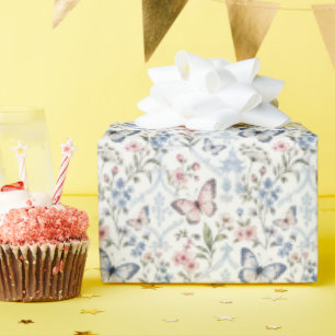 Butterfly and Wildflower Chinoiserie Style Wrapping Paper