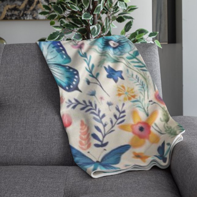 Butterfly and Wildflower Garden Fleece Blanket (Creator Uploaded)