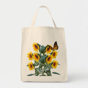 Butterfly and Yellow Sunflowers Cotton Twill Tote Bag