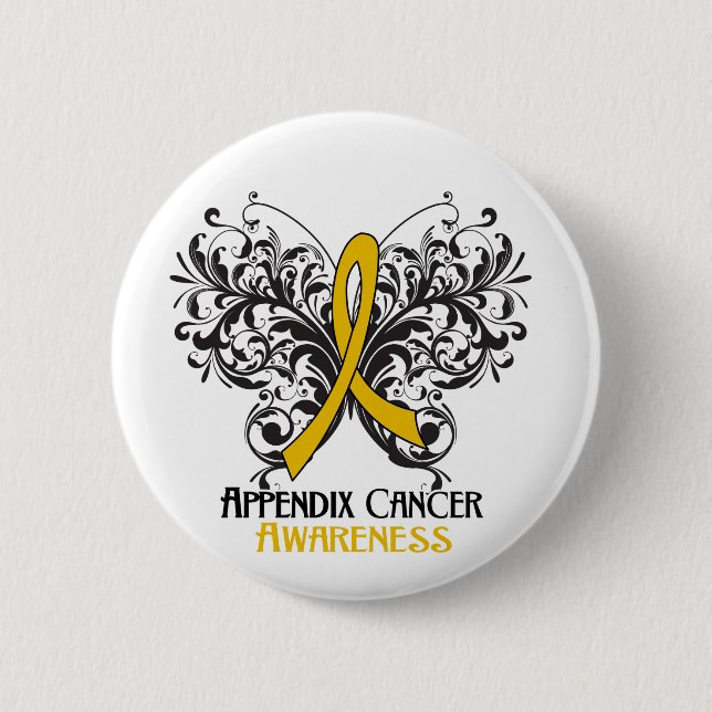 Butterfly Appendix Cancer Awareness 6 Cm Round Badge (Front)