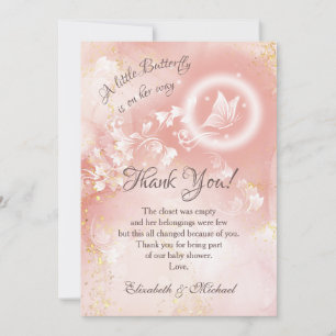 Butterfly Apricot Watercolor Baby Shower Thank You Card