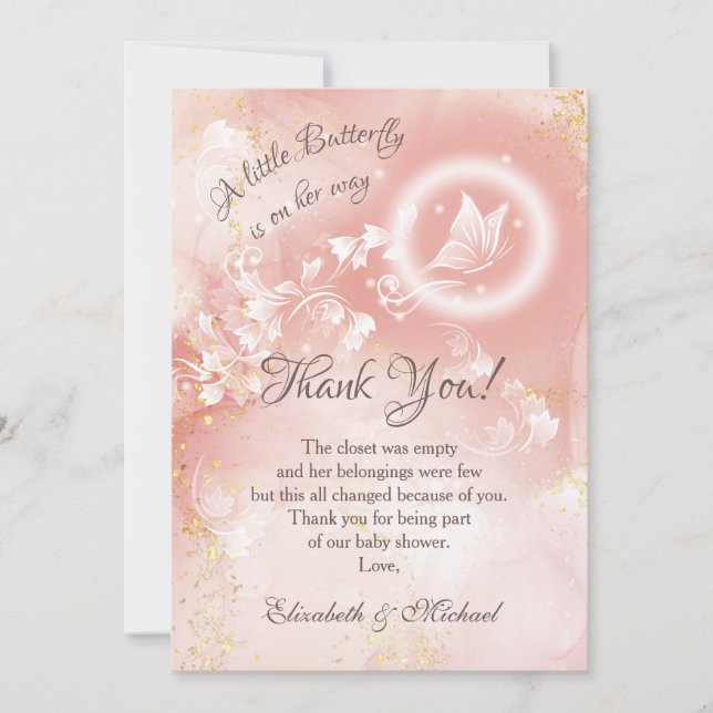 Butterfly Apricot Watercolor Baby Shower Thank You Invitation (Front)