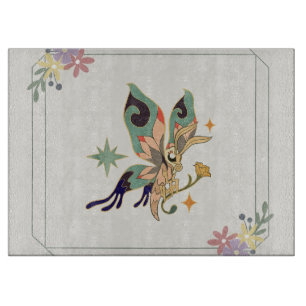 Butterfly Art, Beige Floral Graphic Design Cutting Board