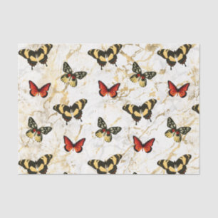 Butterfly Art on White & Gold Marble, Decoupage Tissue Paper