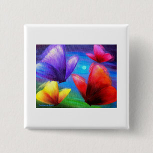 Butterfly Art Painting - Multi 15 Cm Square Badge