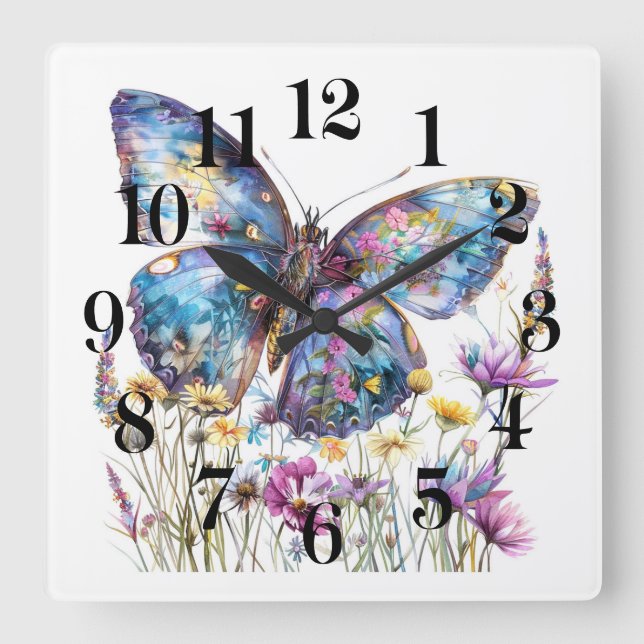 Butterfly Art Square Wall Clock (Front)