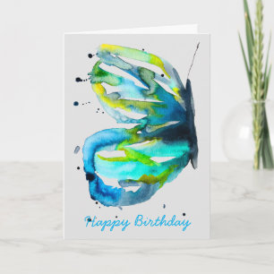 Butterfly art watercolor blue card