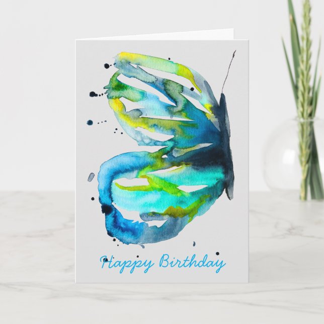 Butterfly art watercolor blue card (Front)