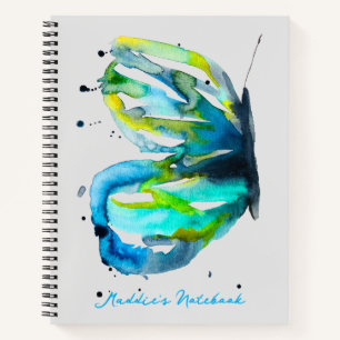 Butterfly art watercolor blue notebook