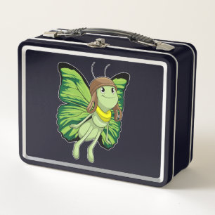 Butterfly as Pilot with Pilot hat Metal Lunch Box