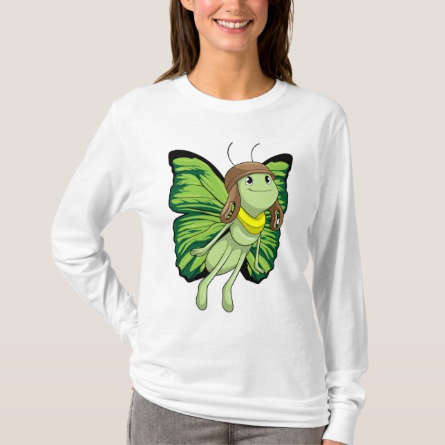 Butterfly as Pilot with Pilot hat T-Shirt (Front)