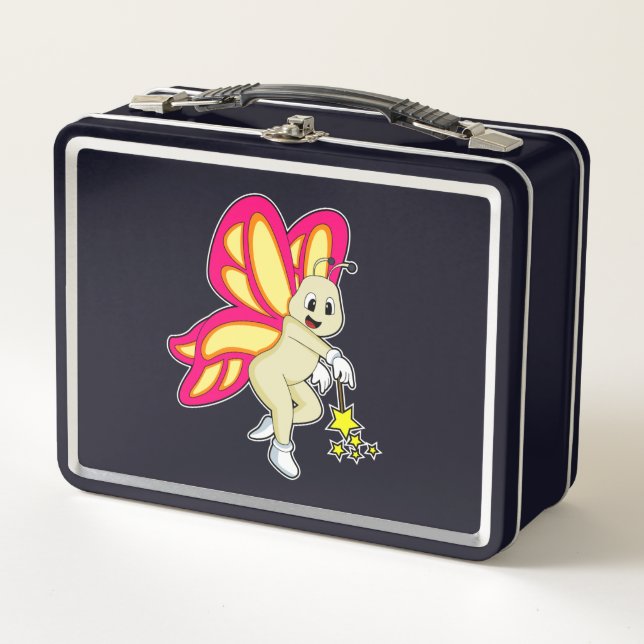 Butterfly as Wizard with Magic wand Metal Lunch Box (Front)