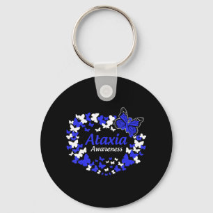 butterfly ataxia warrior with blue ribbon T-Shirt3 Key Ring