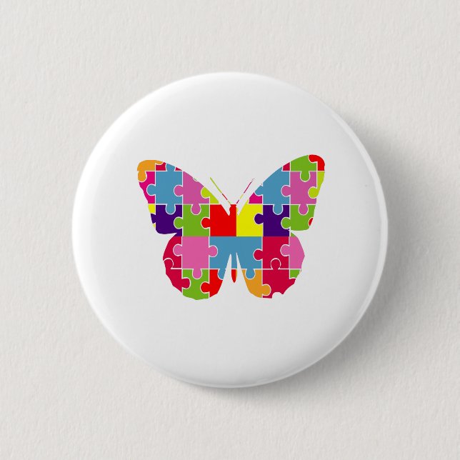 Butterfly Autism Awareness Amazing Colourful Puzzl 6 Cm Round Badge (Front)