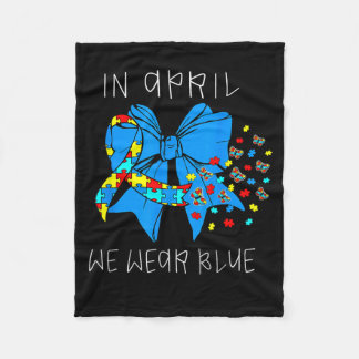 Butterfly Autism Bow in April We Wear Blue Preppy Fleece Blanket
