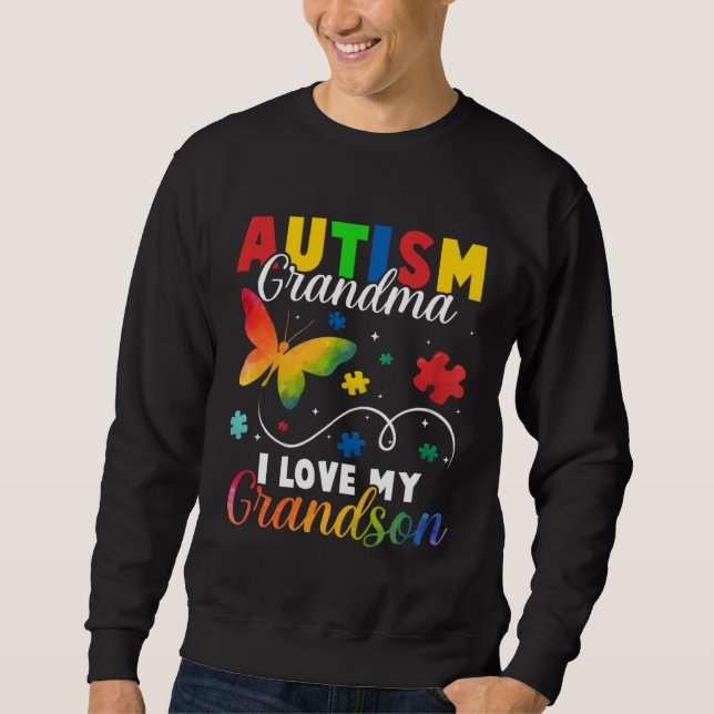 Butterfly Autism Grandma I Love My Grandson Awaren Sweatshirt (Front)