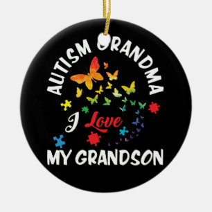 Butterfly Autism Grandma I Love My Grandson Ceramic Tree Decoration