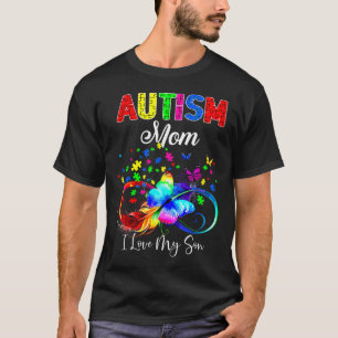 Butterfly Autism Mum I Love My Son Support Autisti T-Shirt