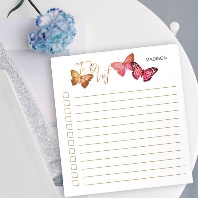 Butterfly Autumn Pink Personalized Checklist Notepad (Creator Uploaded)