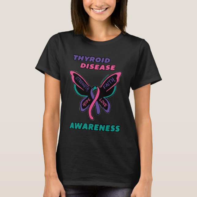Butterfly/Awareness...Thyroid Disease T-Shirt (Front)