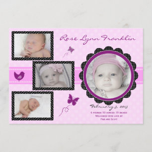 Butterfly Baby Girl Photo Birth Announcement