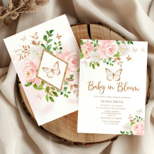 Butterfly Baby in Bloom Blush gold baby shower Invitation