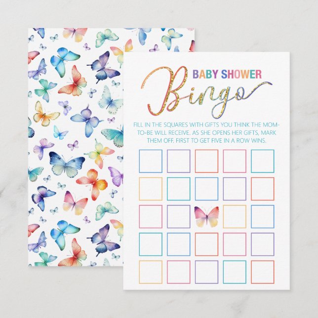 Butterfly Baby Shower Bingo Game (Front/Back)