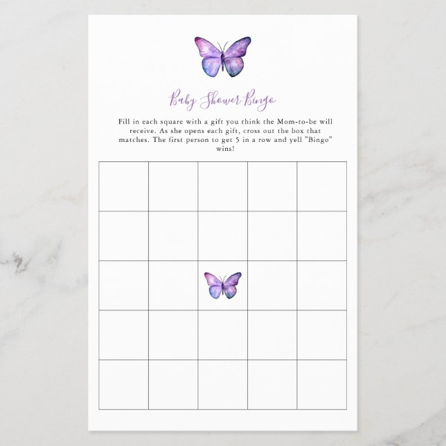 Butterfly Baby Shower Bingo Game Elegant Script  Flyer (Front)