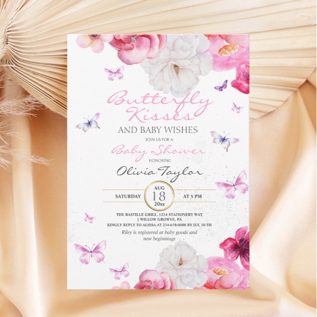 Butterfly Baby Shower Blush Pink Floral Invitation (Creator Uploaded)