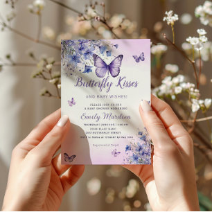 Butterfly Baby Shower Boho Purple Floral Girl Invitation