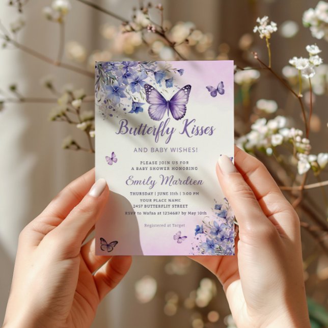 Butterfly Baby Shower Boho Purple Floral Girl Invitation (Creator Uploaded)