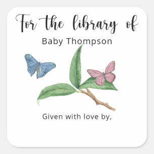 Butterfly Baby Shower bookplate, books for baby  Square Sticker