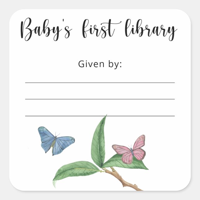 Butterfly Baby Shower bookplate, books for baby Square Sticker (Front)
