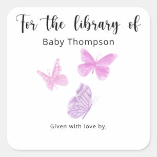 Butterfly Baby Shower bookplate, books for baby Square Sticker