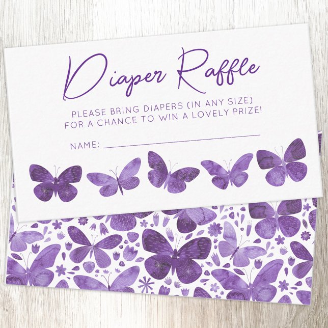Butterfly Baby Shower Diaper Raffle Enclosure Card (Modern watercolor purple butterfly art gender neutral baby shower diaper raffle enclosure card)