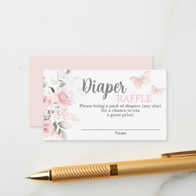 Butterfly Baby Shower Diaper Raffle Enclosure Card (Front/Back In Situ)