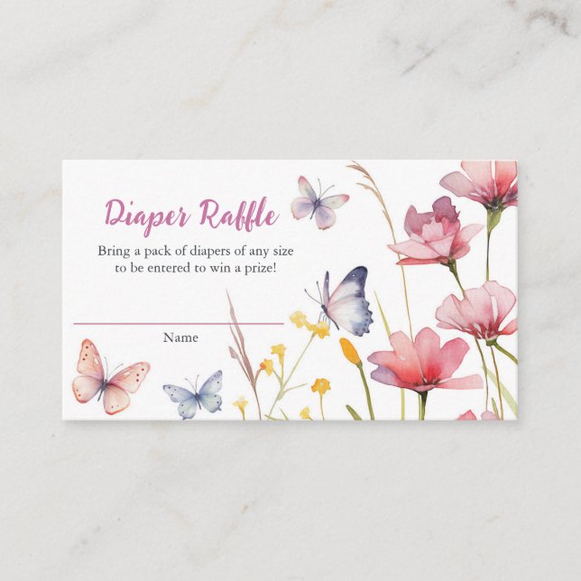 Butterfly Baby Shower Diaper Raffle Insert Card (Front)