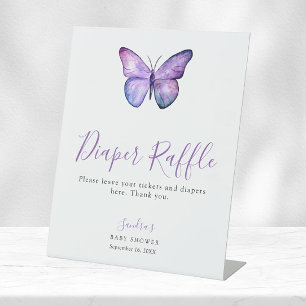 Butterfly Baby Shower Elegant Diaper Raffle Game Pedestal Sign