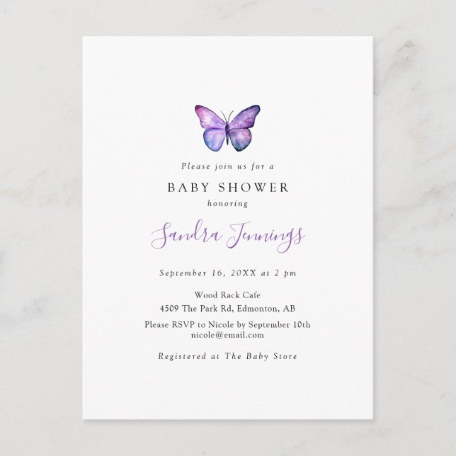 Butterfly Baby Shower Elegant Minimalist Simple  Postcard (Front)